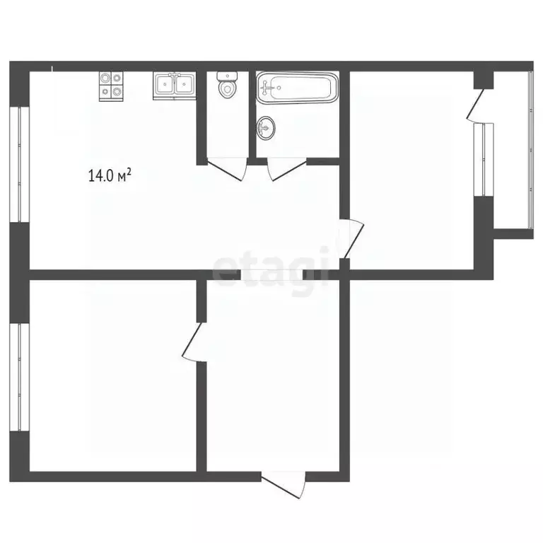 2-к кв. Ямало-Ненецкий АО, Ноябрьск ул. Космонавтов, 20 (50.5 м) - Фото 1