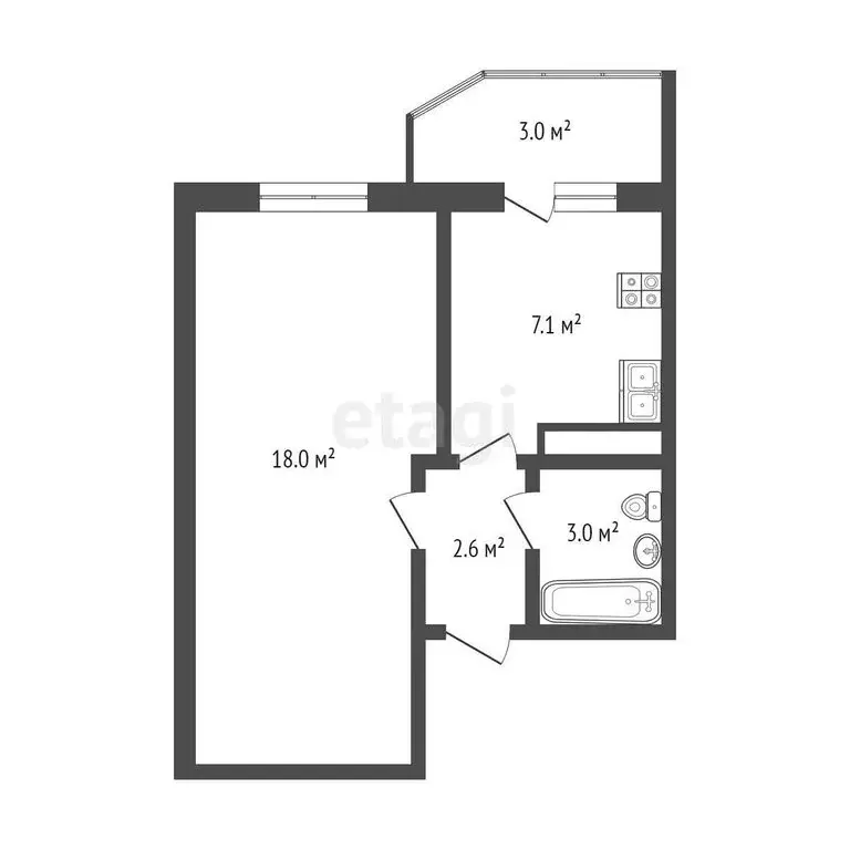 1-комнатная квартира: Тюмень, улица Алексея Леонова, 32 (30.7 м) - Фото 1