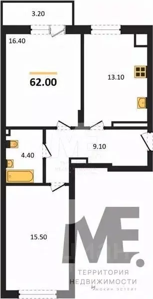 2-к кв. Калининградская область, Калининград Московское кв-л,  (59.5 ... - Фото 0