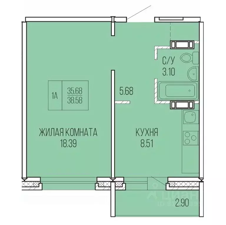 1-к кв. Архангельская область, Архангельск Карпогорская ул., 38 (38.58 ... - Фото 1