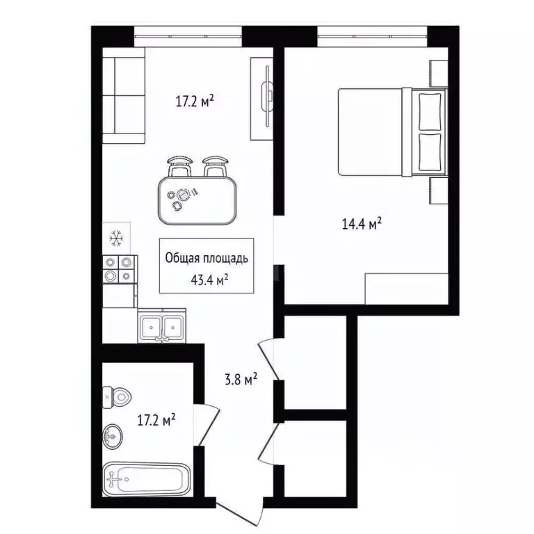 1-к кв. Новосибирская область, Новосибирск ул. Никитина, 10 (43.4 м) - Фото 2