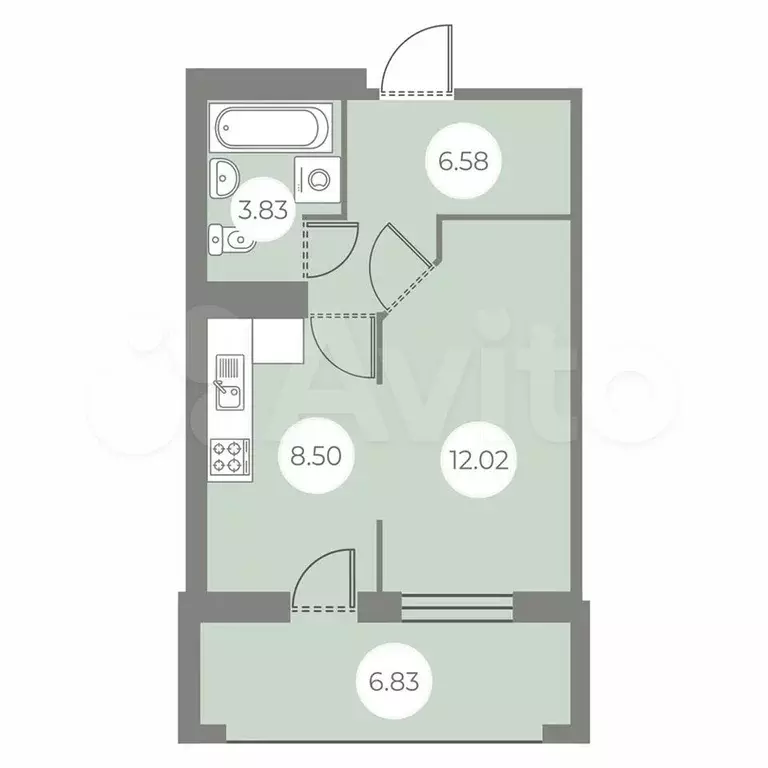 1-к. квартира, 34,4 м, 5/7 эт. - Фото 0