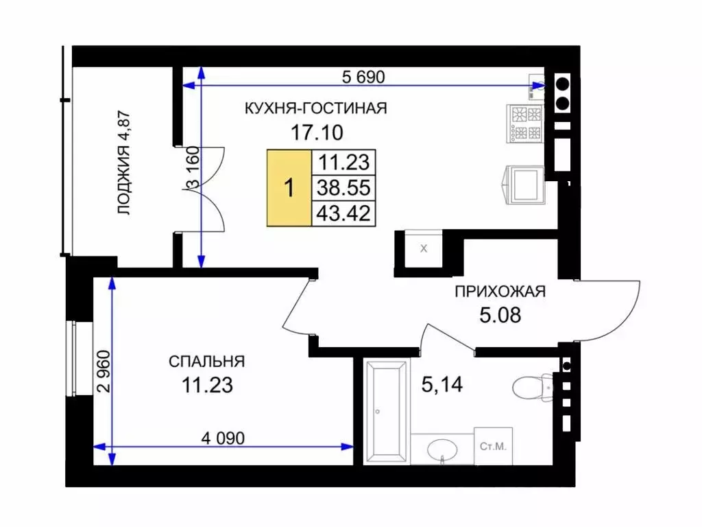 1-комнатная квартира: Гурьевск, улица Героя России Катериничева, 2к4 ... - Фото 1