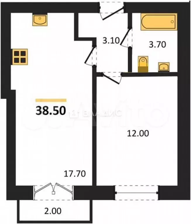 1-к. квартира, 38,5 м, 3/4 эт. - Фото 0