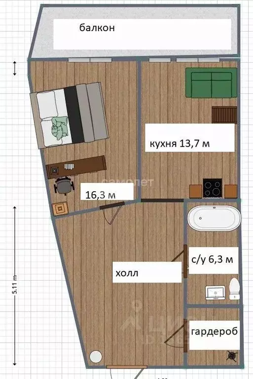 1-к кв. Омская область, Омск ул. 3-я Енисейская, 32/1 (50.9 м) - Фото 2