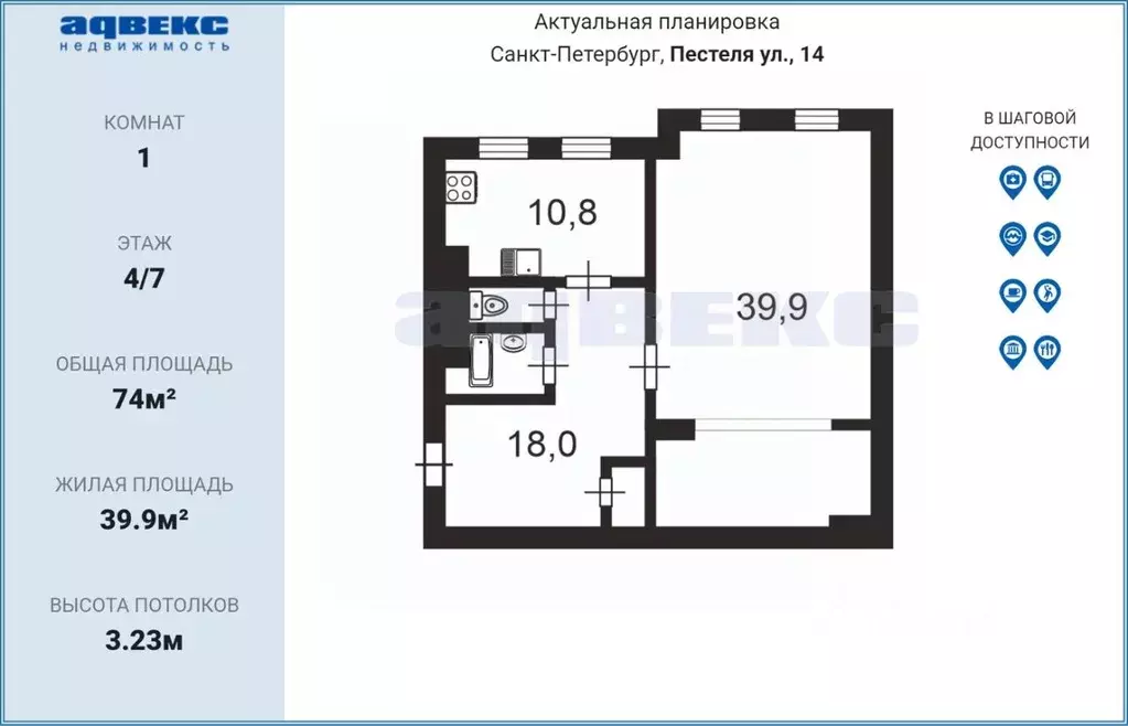 1-к кв. Санкт-Петербург ул. Пестеля, 14 (74.0 м) - Фото 2