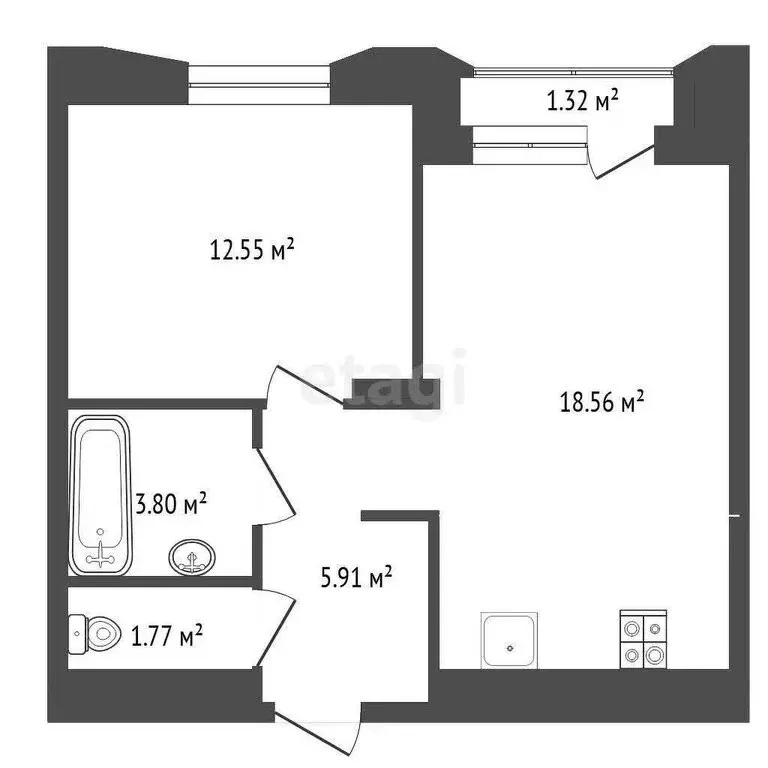 1-комнатная квартира: Тюмень, улица Судостроителей, 48 (42.59 м) - Фото 1