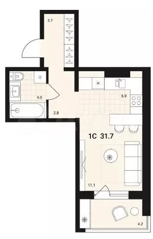 Квартира-студия, 31,7 м, 10/15 эт. - Фото 0