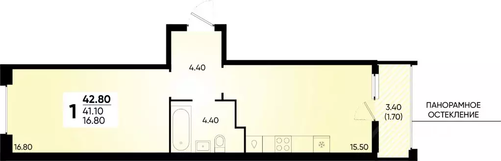 1-к кв. Краснодарский край, Краснодар ул. Доблести, 8 (42.8 м) - Фото 0