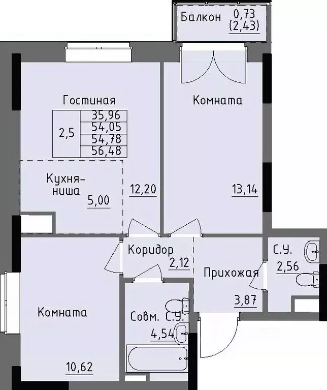 2-к кв. Удмуртия, Ижевск Строитель жилрайон, 4-й мкр,  (54.78 м) - Фото 0