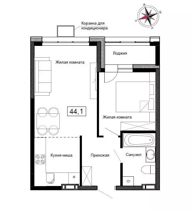 Квартира-студия: Новый, улица Ленина, 6с1 (44.1 м) - Фото 1