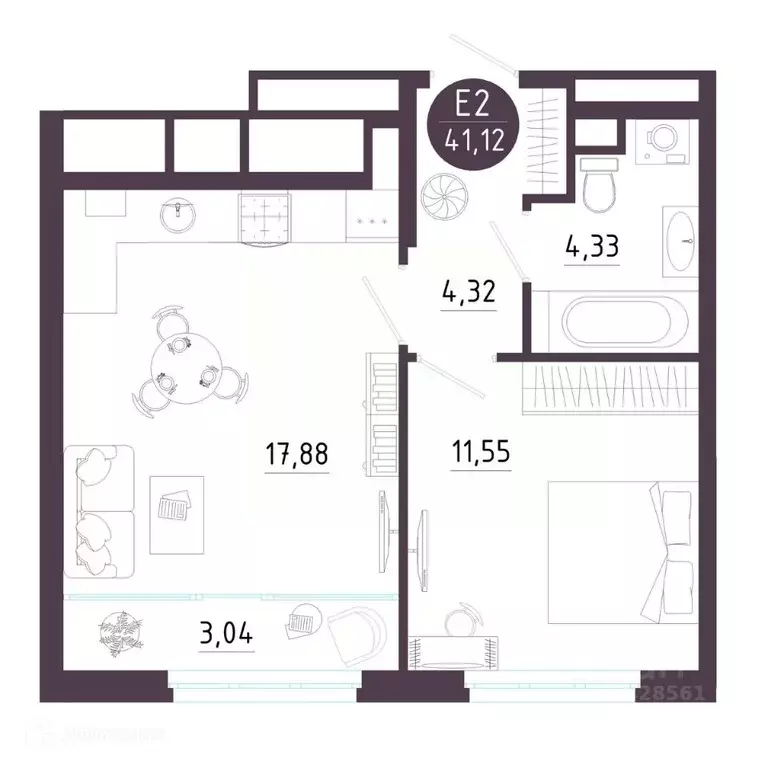 1-к кв. Рязанская область, Рязань Московское ш. (41.12 м) - Фото 1