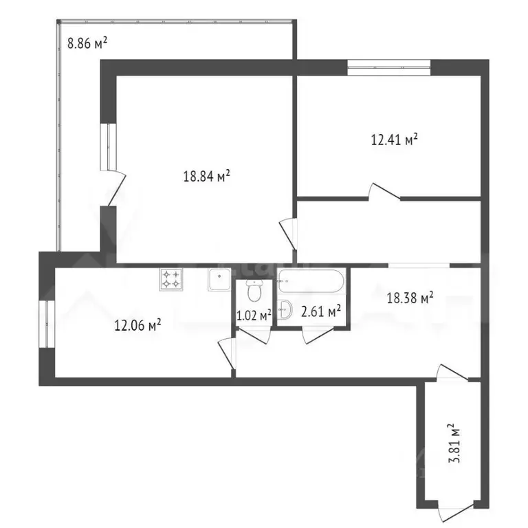 2-к кв. Челябинская область, Челябинск Двинская ул., 3 (72.0 м) - Фото 1