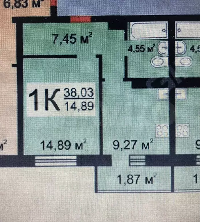 1-к. квартира, 38 м, 7/9 эт. - Фото 0