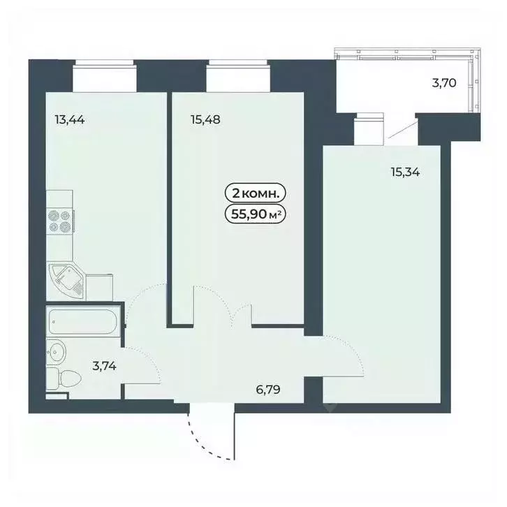 2-к кв. Красноярский край, Красноярск ул. Светлова, 12 (55.9 м) - Фото 1