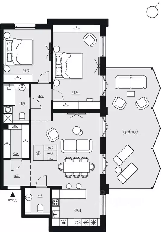 3-к кв. Татарстан, Казань ул. Хади Атласи, 13 (110.2 м) - Фото 1