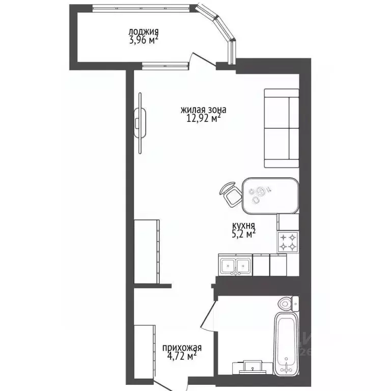 Студия Новосибирская область, Новосибирск Сухарная ул., 96/3 (29.0 м) - Фото 1