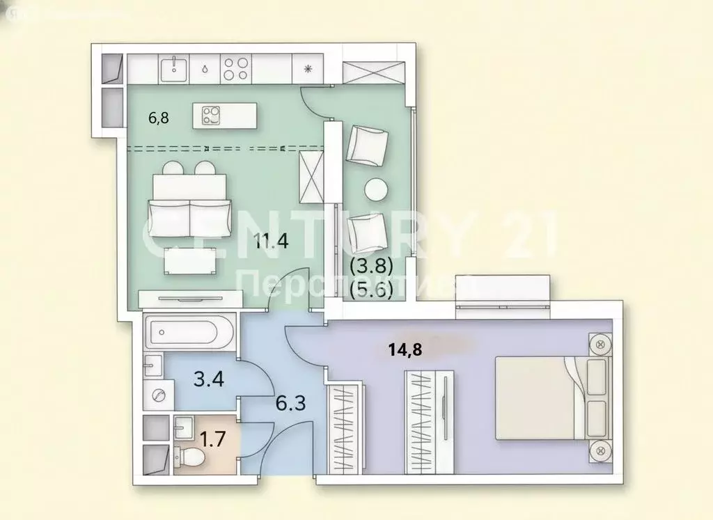 2-комнатная квартира: посёлок Развилка, Римский проезд, 15 (50 м) - Фото 1