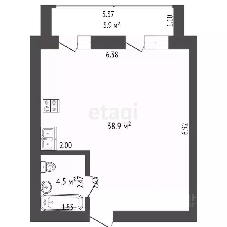 1-к кв. Омская область, Омск ул. Яковлева, 169 (43.4 м) - Фото 2