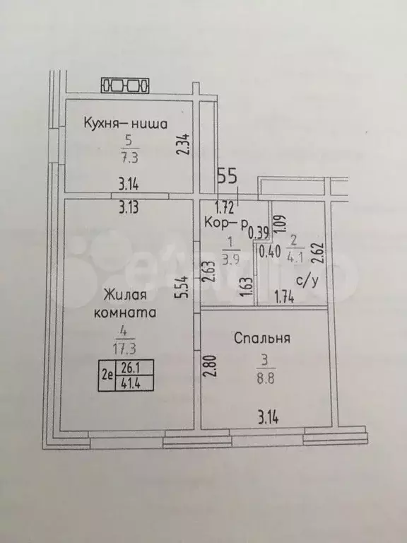 2-к. квартира, 41,4 м, 5/17 эт. - Фото 0