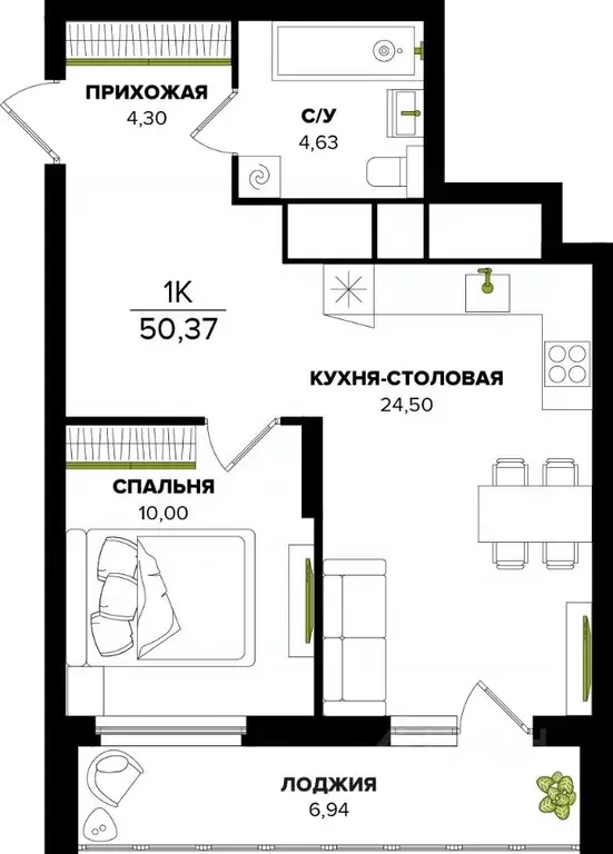 1-к кв. Тульская область, Тула  (50.37 м) - Фото 0