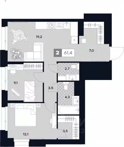 2-к кв. Москва Лодочная ул., 27К2 (61.4 м) - Фото 0