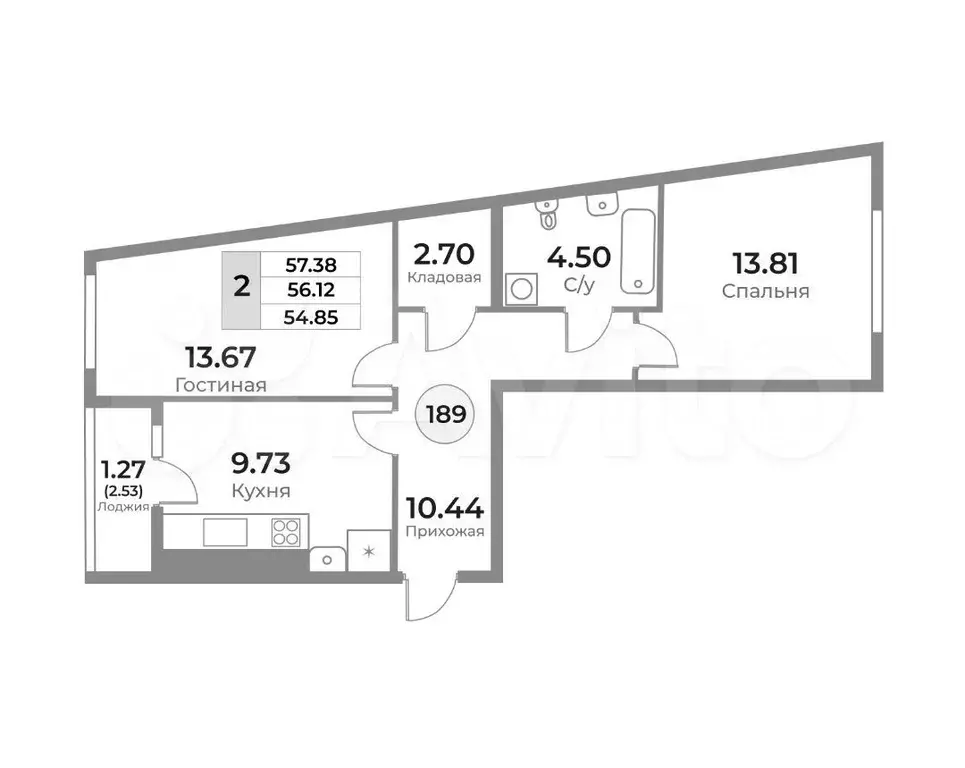 2-к. квартира, 56,1 м, 5/10 эт. - Фото 1