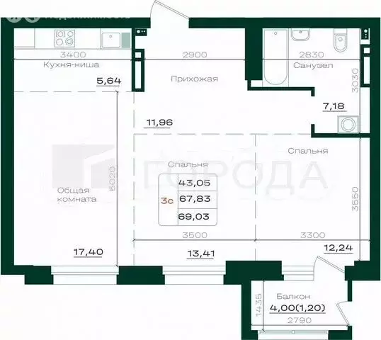3-комнатная квартира: Барнаул, проспект Строителей, 18к1 (70 м) - Фото 0