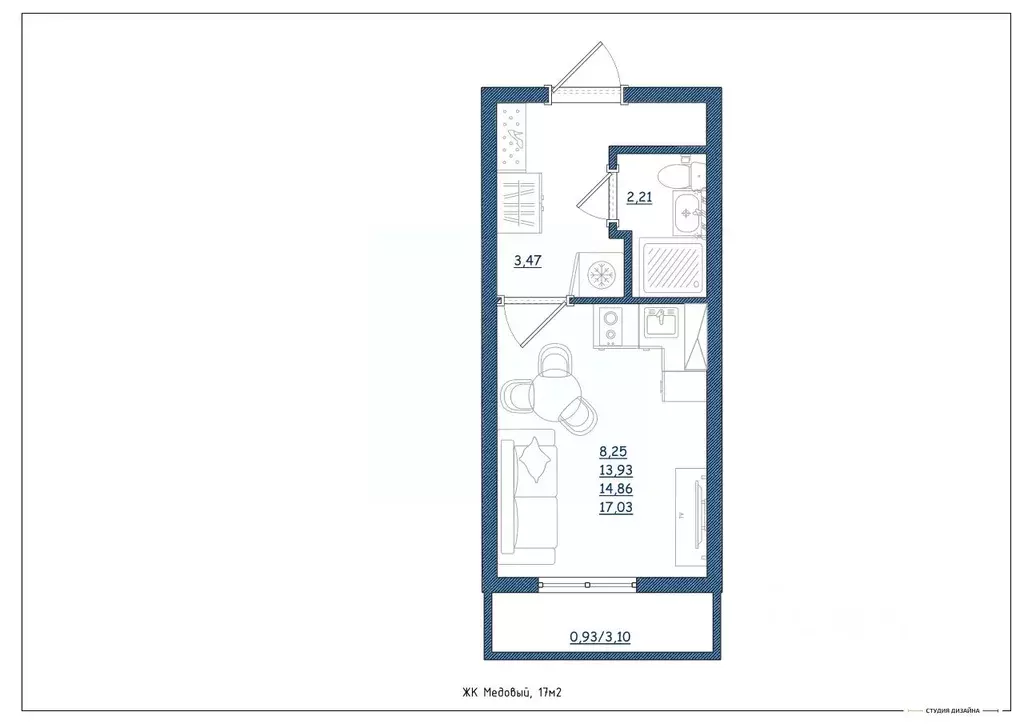 Студия Тверская область, Тверь ул. Медовая, 9к6 (17.0 м) - Фото 2