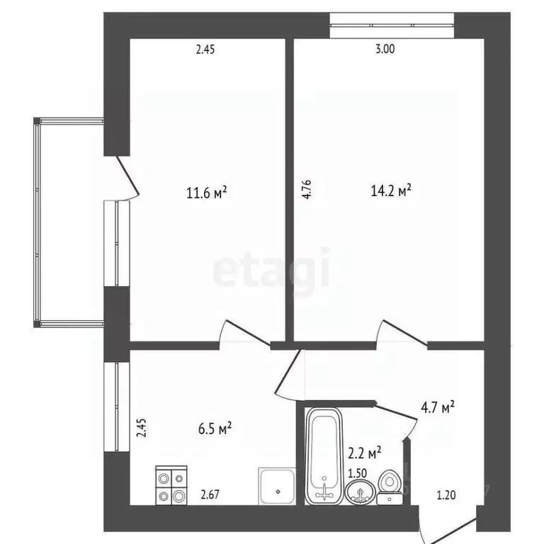 2-к кв. Севастополь просп. Генерала Острякова, 9 (40.0 м) - Фото 1