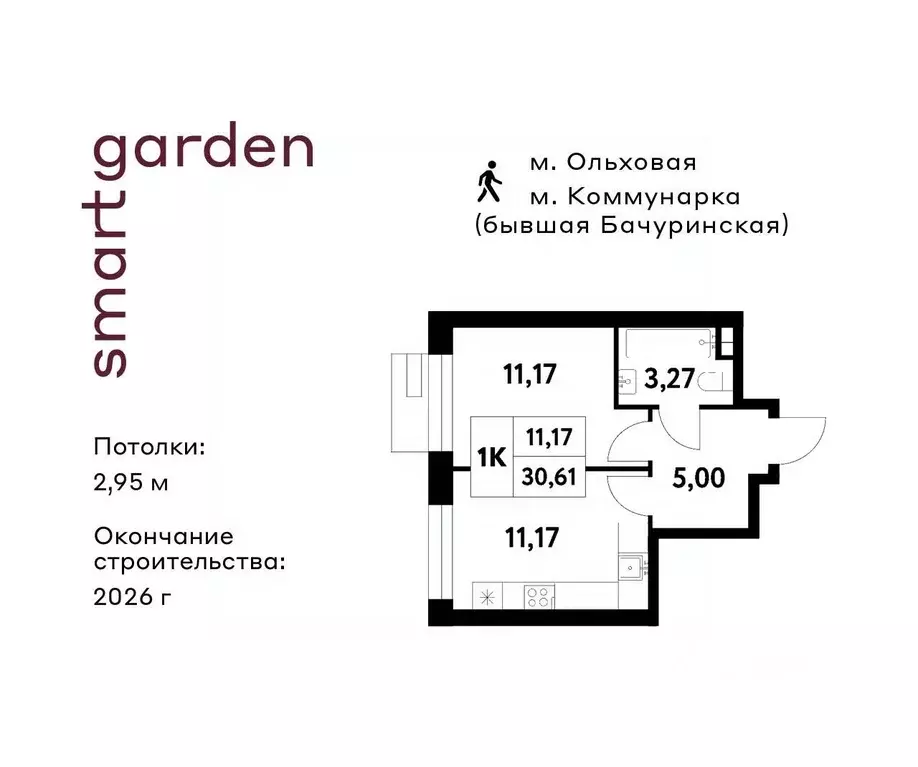 1-к кв. Москва пос. Газопровод, Смарт Гарден жилой комплекс (30.61 м) - Фото 0