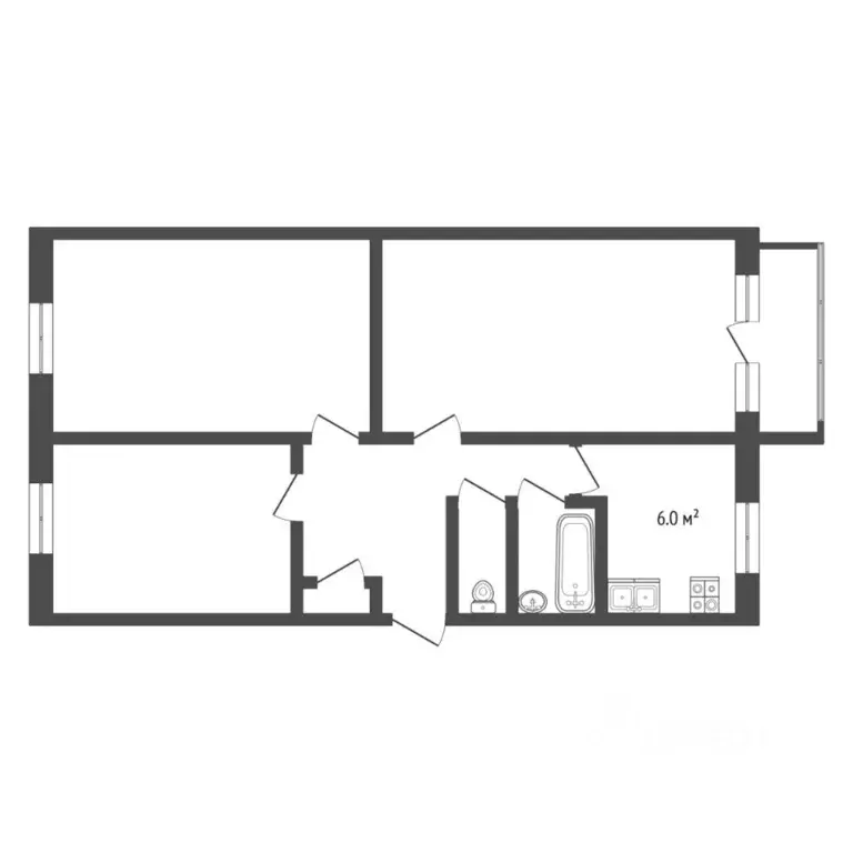 3-к кв. Тюменская область, Тюмень ул. Гастелло, 71 (61.8 м) - Фото 2