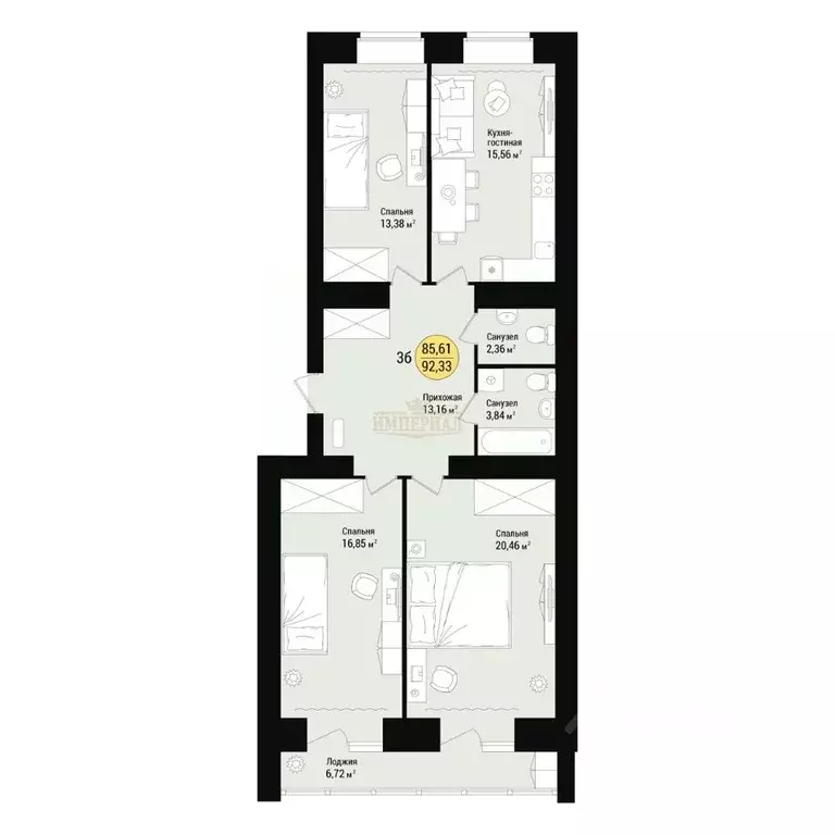 3-к кв. Марий Эл, Йошкар-Ола Дубовый парк жилой комплекс (92.33 м) - Фото 1