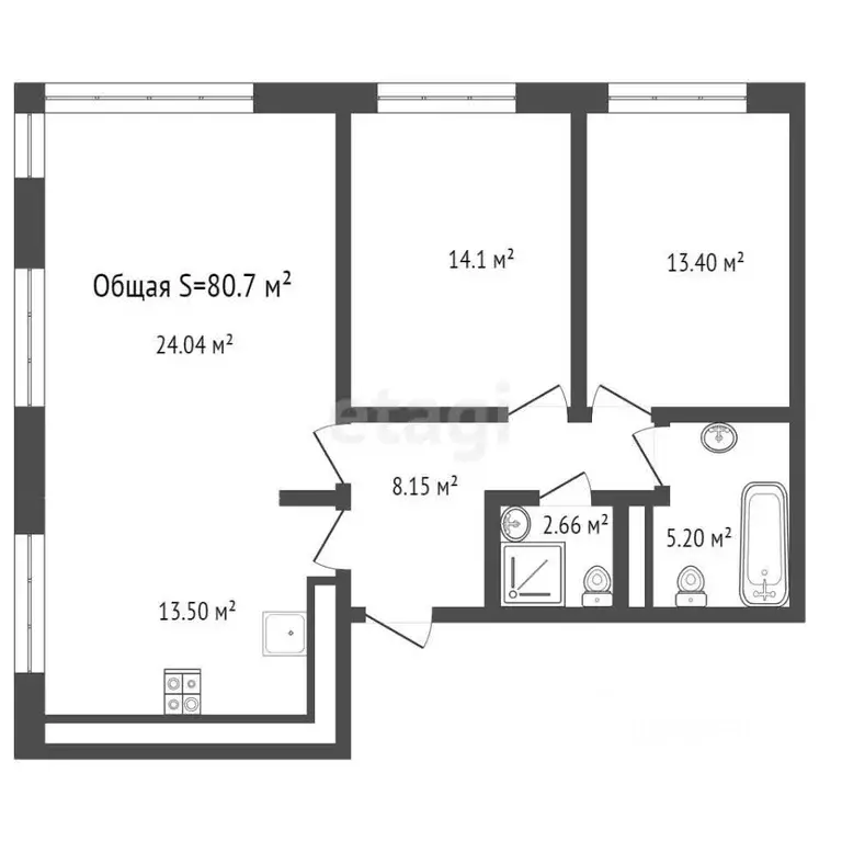 3-к кв. Кемеровская область, Кемерово ул. Сарыгина, 31 (80.7 м) - Фото 1