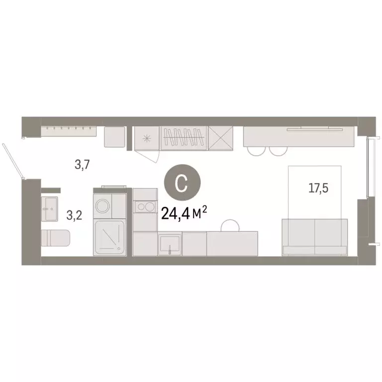 Квартира-студия: Новосибирск, Большевистская улица, 66 (24.37 м) - Фото 2