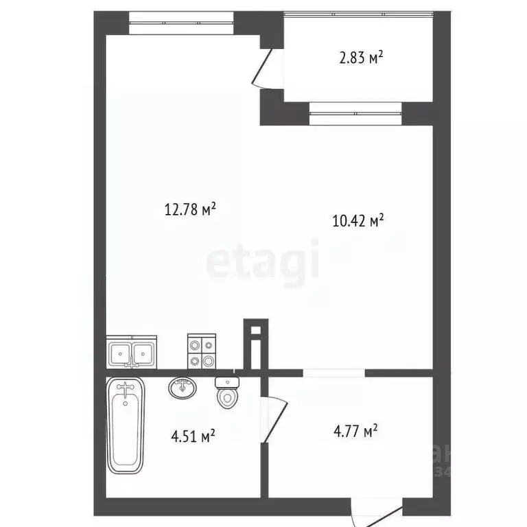 Студия Тюменская область, Тюмень ул. Василия Севергина, 2к3 (35.31 м) - Фото 2