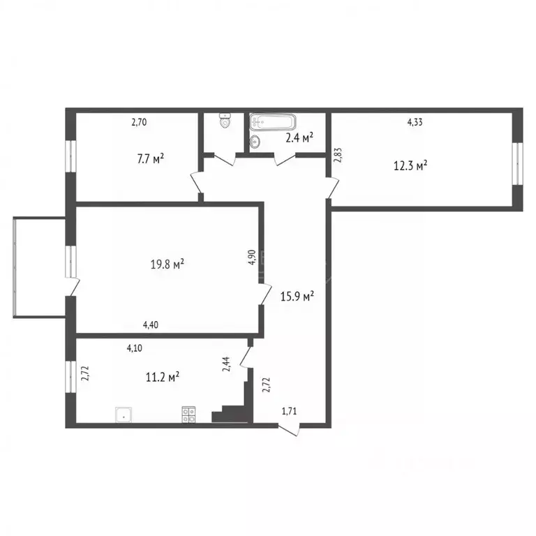 3-к кв. Тюменская область, Тюмень ул. Ратная, 1 (70.3 м) - Фото 1