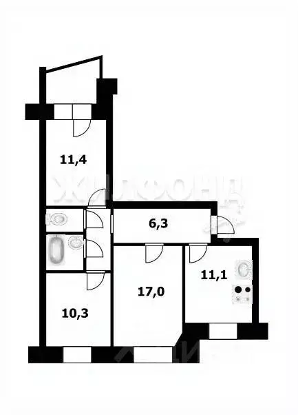 3-к кв. Новосибирская область, Новосибирск Выборная ул., 124/1 (63.2 ... - Фото 0