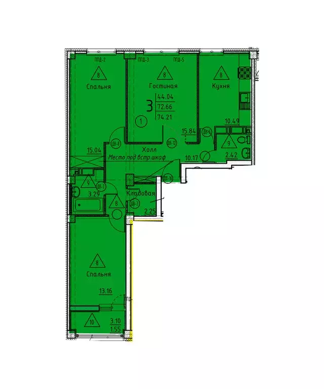 3-комнатная квартира: Пенза, улица Генерала Глазунова, 11 (74.21 м) - Фото 0