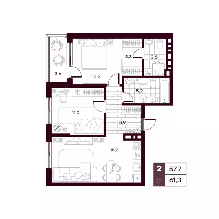 2-к кв. Тюменская область, Тюменский муниципальный округ, д. Дударева ... - Фото 1