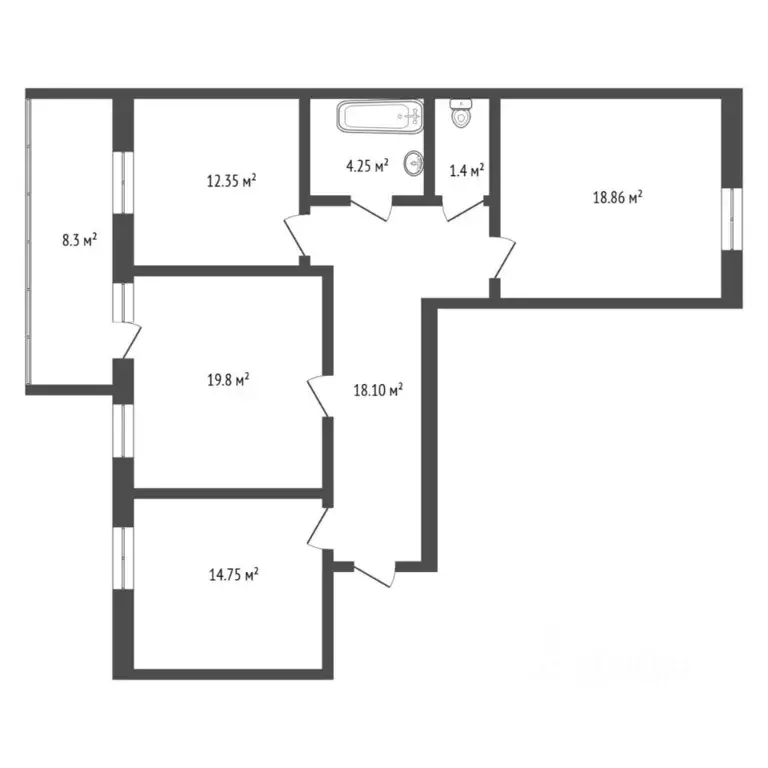 3-к кв. Тюменская область, Тюмень Широтная ул., 100к5 (89.6 м) - Фото 2