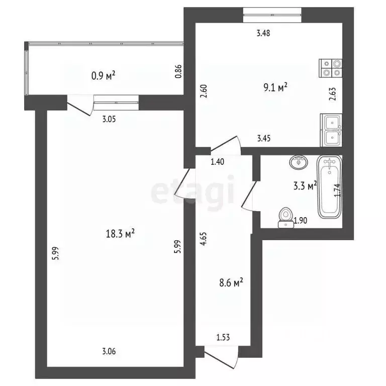 1-к кв. Башкортостан, Стерлитамак Южный мкр, ул. Суханова, 14А (38.4 ... - Фото 2
