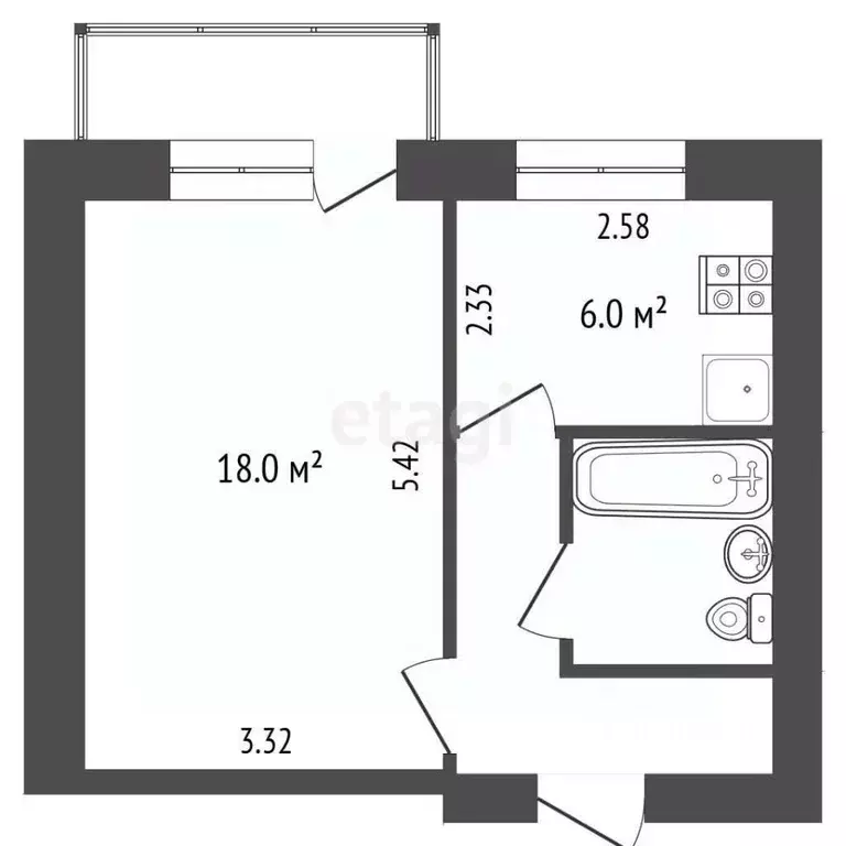 1-к кв. Калужская область, Калуга Московская ул., 295к1 (32.2 м) - Фото 2