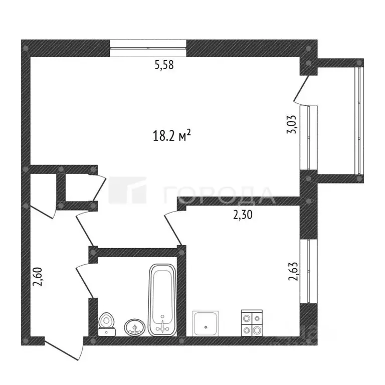 1-к кв. Кемеровская область, Новокузнецк ул. Циолковского, 3 (30.0 м) - Фото 1