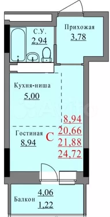 Квартира-студия, 21 м, 14/17 эт. - Фото 0