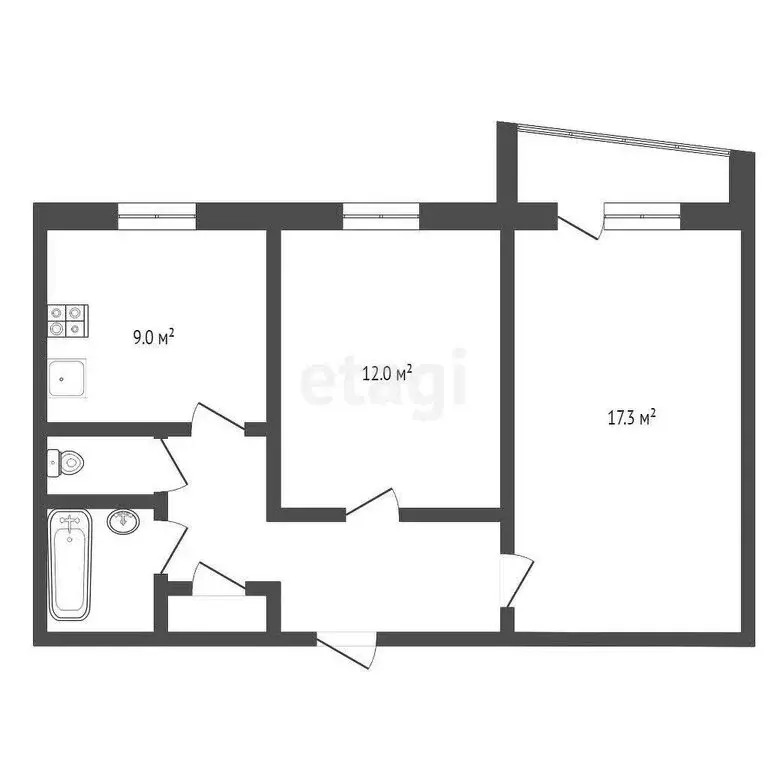 2-комнатная квартира: Тюмень, Ставропольская улица, 9 (50.5 м) - Фото 1