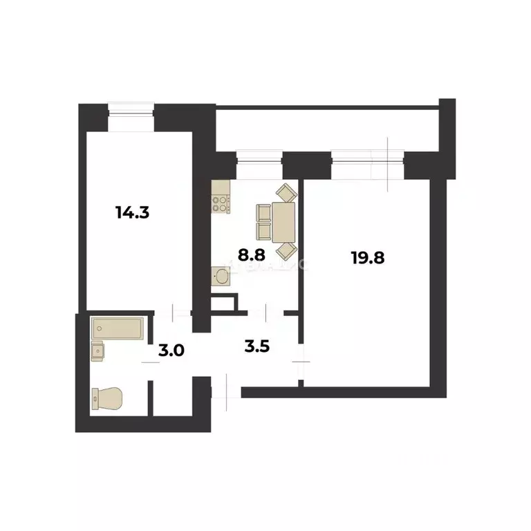 2-к кв. Амурская область, Благовещенск Конная ул., 22 (53.5 м) - Фото 1