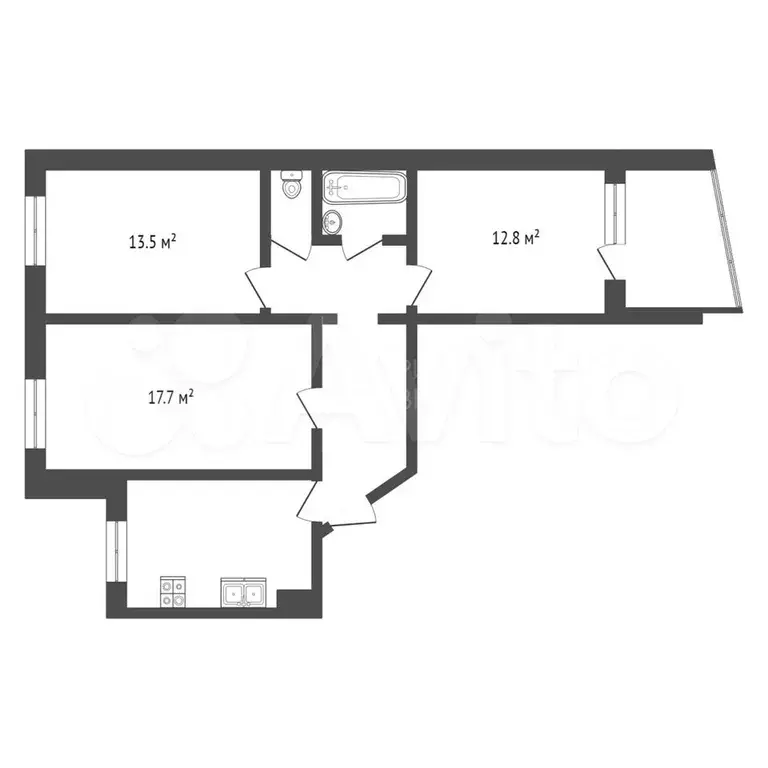 3-к. квартира, 66 м, 5/9 эт. - Фото 0