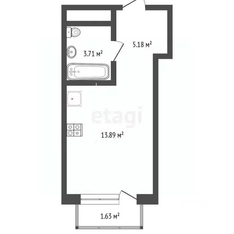 Студия Тюменская область, Тюмень ул. Первооткрывателей, 9 (23.27 м) - Фото 1