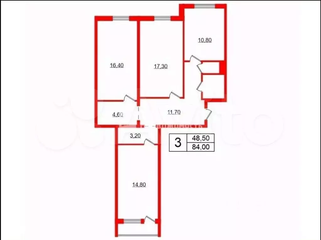 3-к. квартира, 83 м, 7/9 эт. - Фото 0